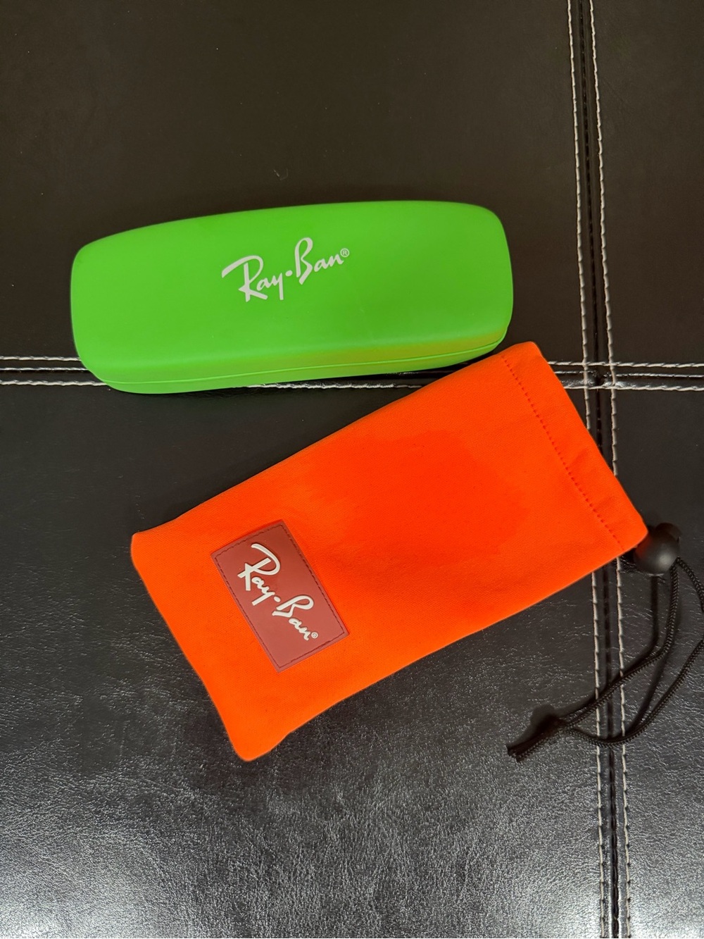 Ray-Ban Bright Green Hard Case with Orange Drawstring Microfiber Pouch Junior